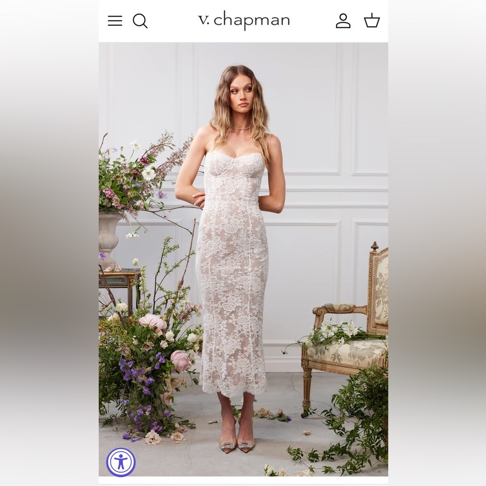 V. Chapman The Betty Dress in White Chantilly Lace